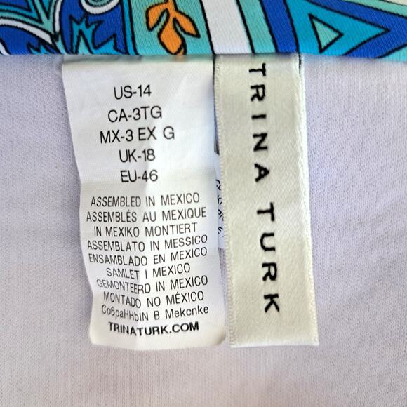 TRINA TURK Bandeau Swimsuit Top Size 14 Provence Paisley Blue Orange Strapless - Picture 5 of 8